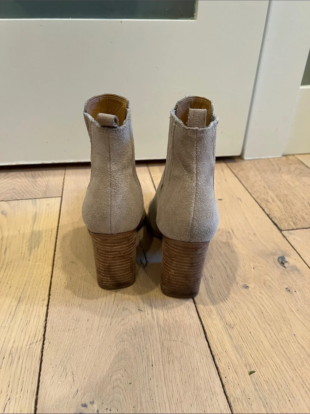 Marc Fisher Taupe Suede Pointed-Toe Block Heel Ankle Boots